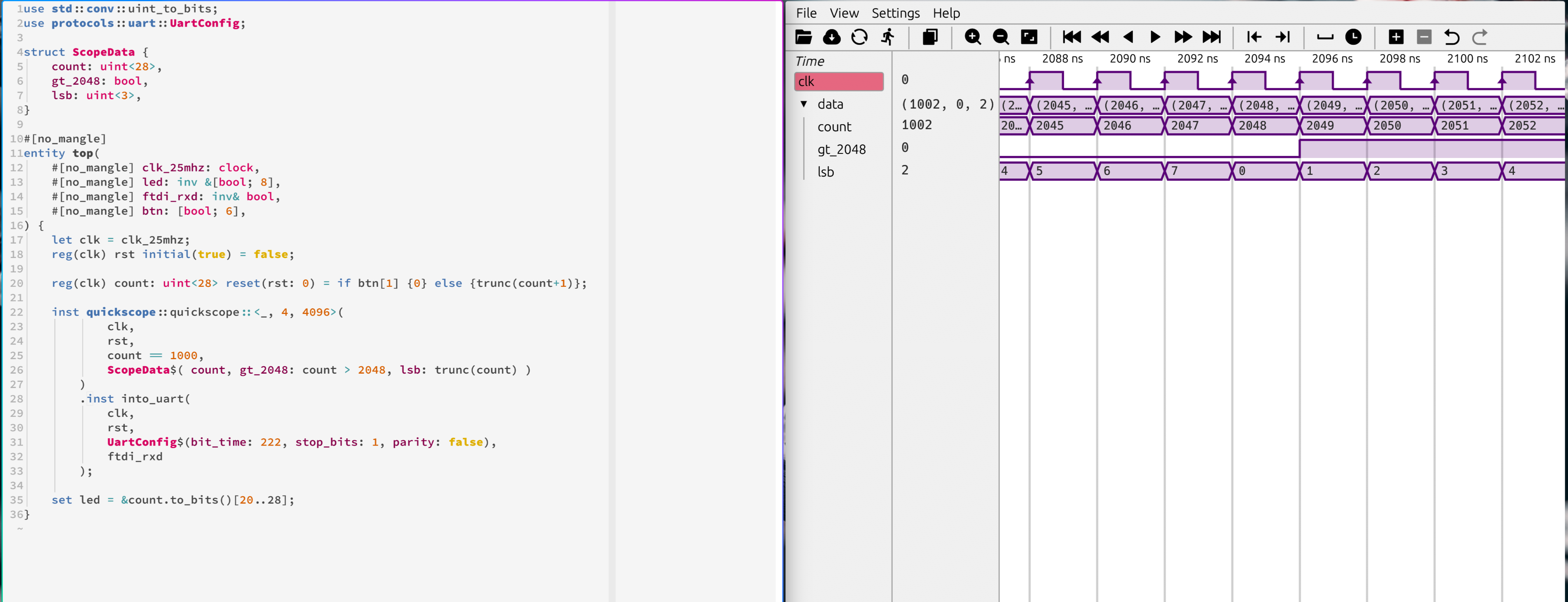 Quickscope in use, showing a hierarchical structure
